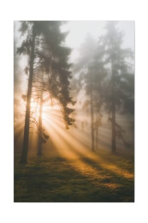 786. Golden Light Through Foggy Pine Trees