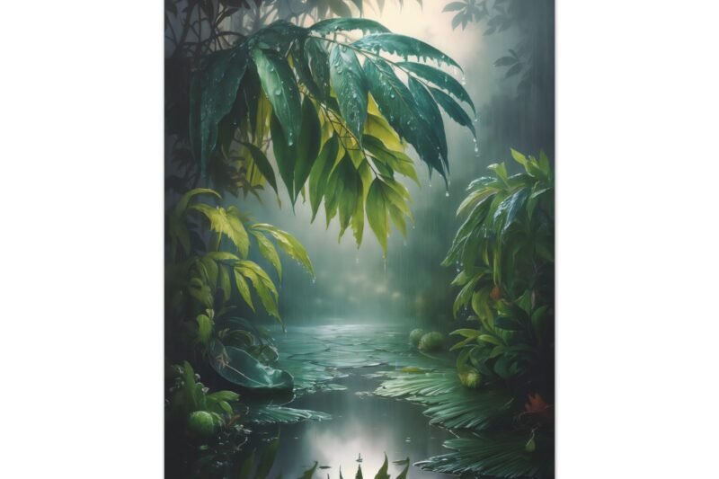 769. Tropical Rain Falling Over Vibrant Green Leaves