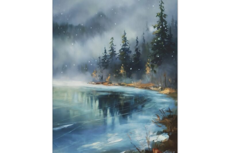 721. Serene Snowfall Over a Frozen Lake