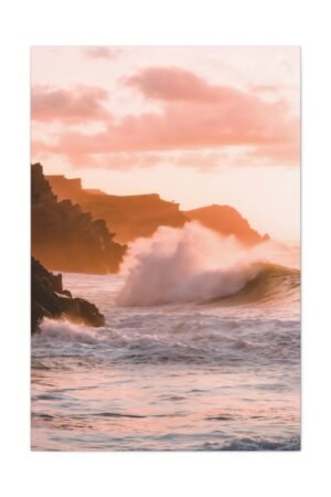 885. Ocean Cliffside at Golden Hour With Crashing Waves