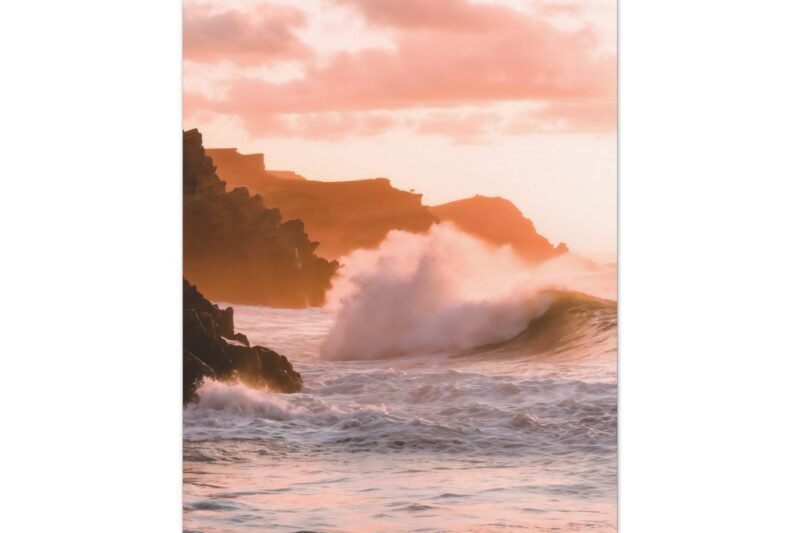 885. Ocean Cliffside at Golden Hour With Crashing Waves