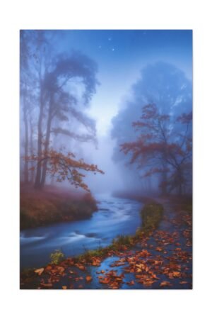 880. Autumn Mist Over a River With Fallen Leaves